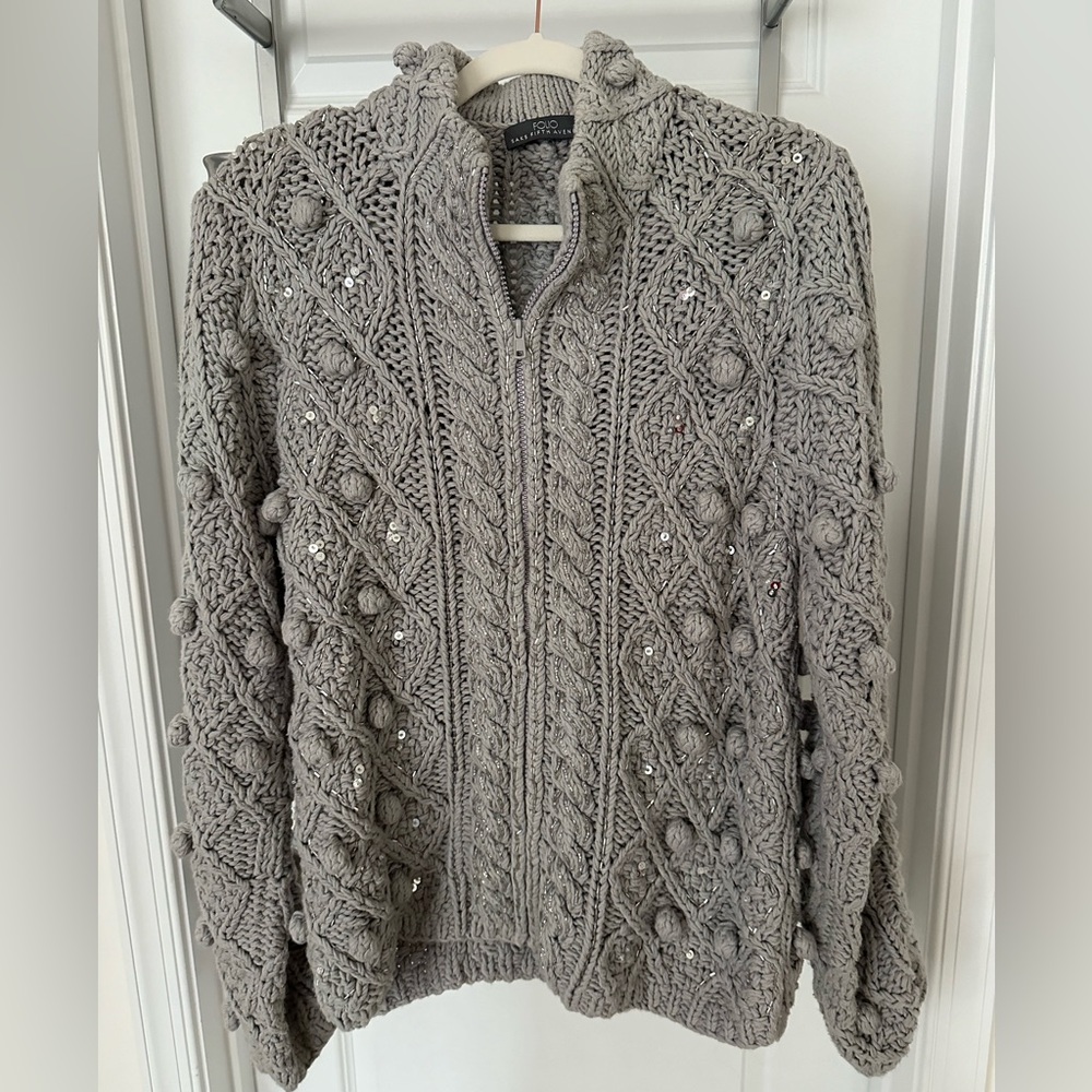 Saks Fifth Ave X Folio Cable Knit Bobble Sweater Jacket - Gray
